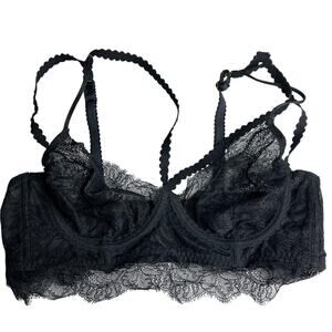 H&M Women's Bra 36B Black Lace Underwire Longline Sheer Sexy Bralette